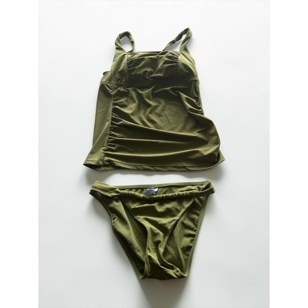 Shade & Shore Womens Olive Green‎ Ruched Tankini Swimsuit Set 2 Piece Size S 4-6